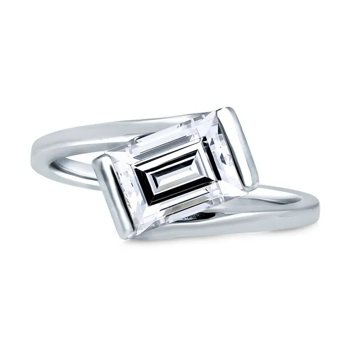 BERRICLE Solitaire Bypass 17ct Emerald Cut CZ Ring in Sterling Silver Rings BERRICLE Solitaire Bypass 17ct Emerald Cut CZ Ring in Sterling Silver Rings