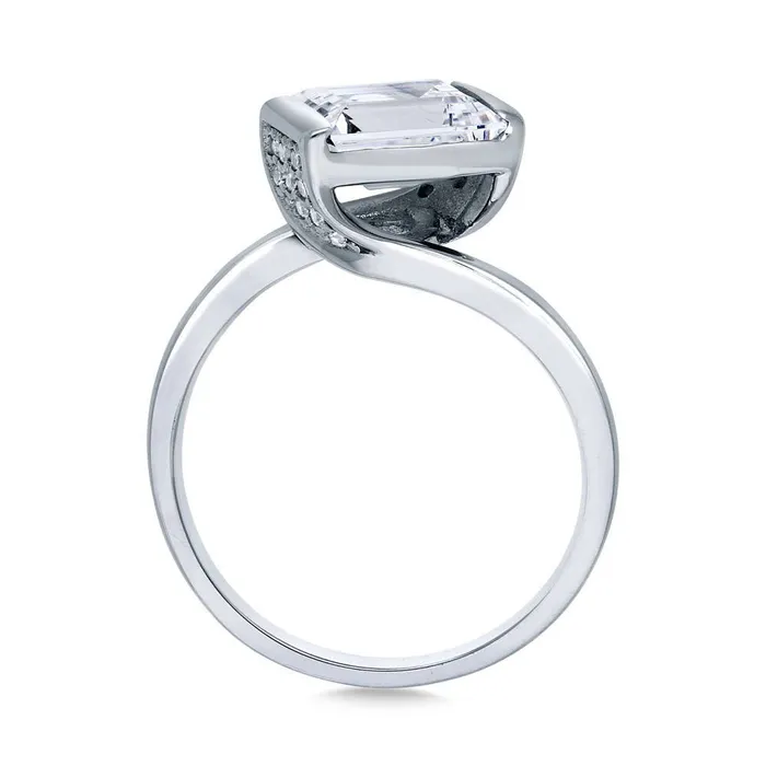 BERRICLE Solitaire Bypass 17ct Emerald Cut CZ Ring in Sterling Silver Rings
