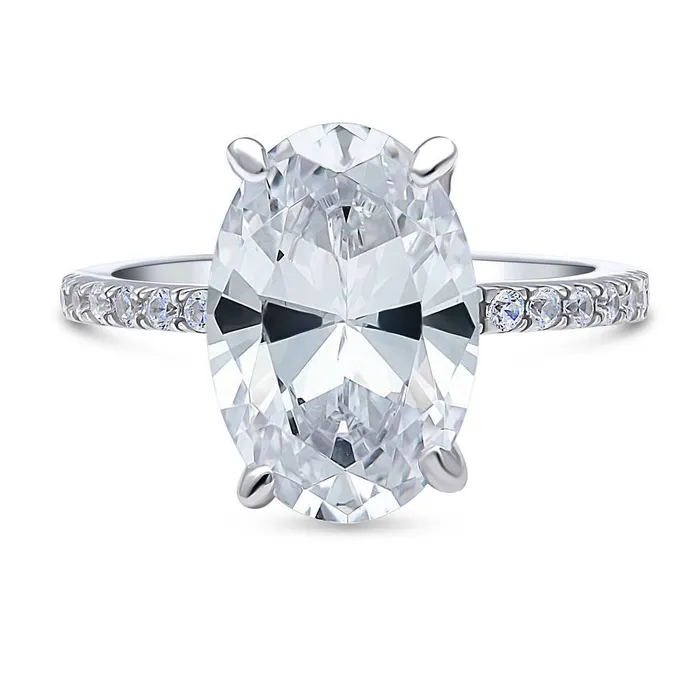 BERRICLE Solitaire Hidden Halo 55ct Oval CZ Ring in Sterling Silver Rings