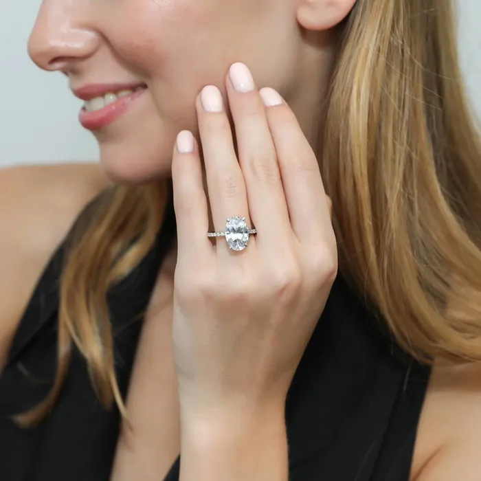 BERRICLE Solitaire Hidden Halo 55ct Oval CZ Ring in Sterling Silver Rings