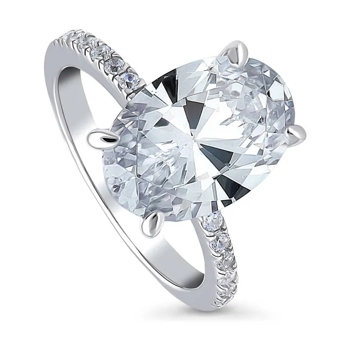 BERRICLE Solitaire Hidden Halo 55ct Oval CZ Ring in Sterling Silver Rings