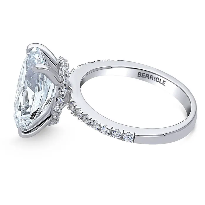 BERRICLE Solitaire Hidden Halo 55ct Oval CZ Ring in Sterling Silver Rings