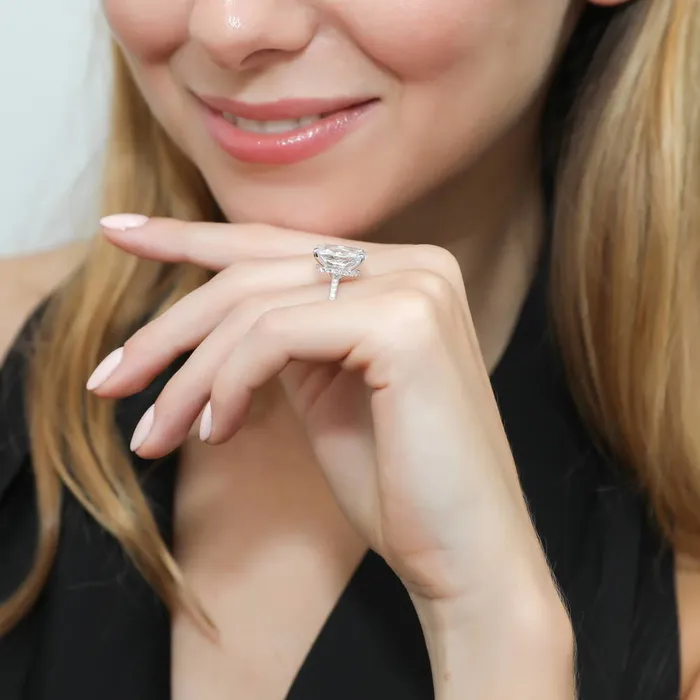 BERRICLE Solitaire Hidden Halo 55ct Oval CZ Ring in Sterling Silver Rings