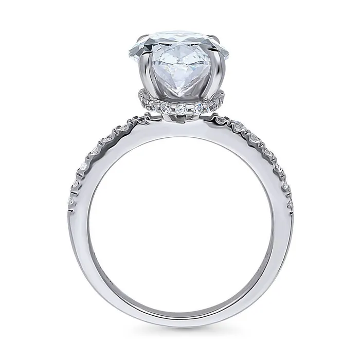 BERRICLE Solitaire Hidden Halo 55ct Oval CZ Ring in Sterling Silver Rings