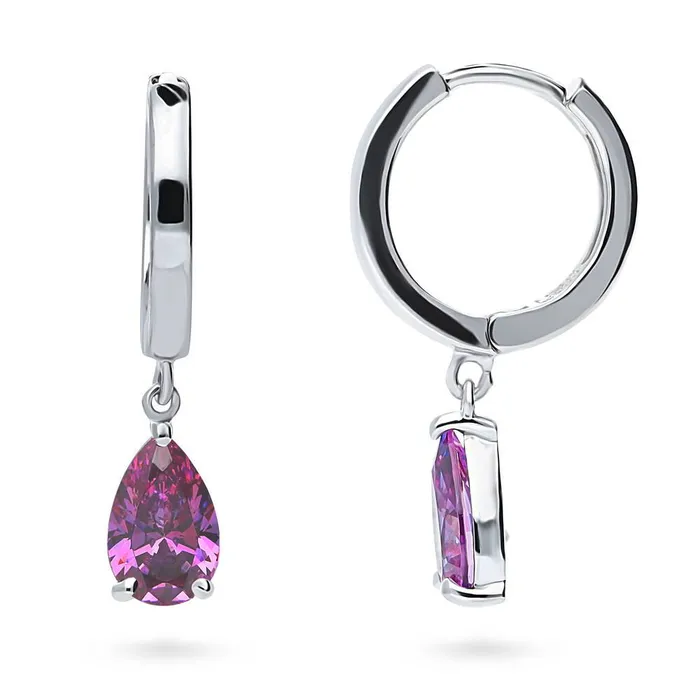 BERRICLE Solitaire Purple Pear CZ Earrings in Sterling Silver 16ct Earrings