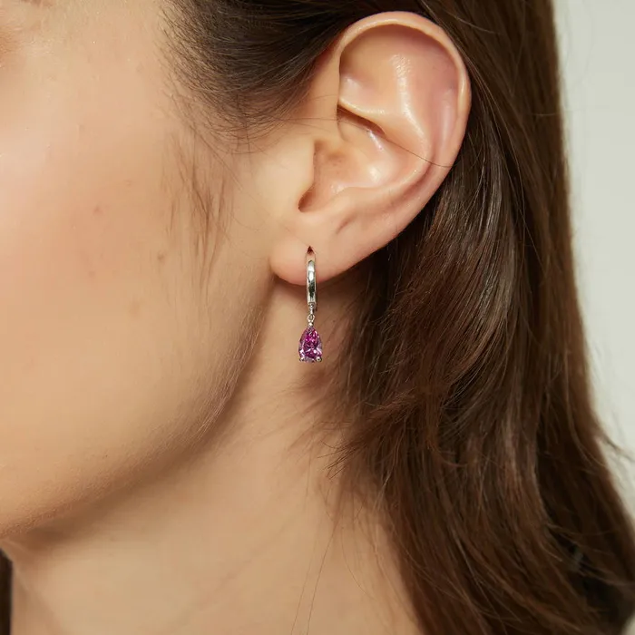 BERRICLE Solitaire Purple Pear CZ Earrings in Sterling Silver 16ct Earrings