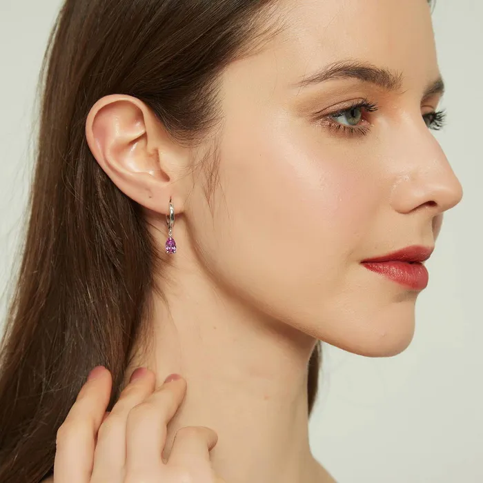 BERRICLE Solitaire Purple Pear CZ Earrings in Sterling Silver 16ct Earrings