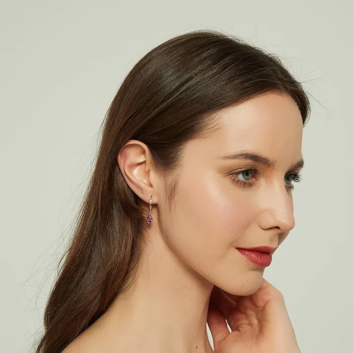 BERRICLE Solitaire Purple Pear CZ Earrings in Sterling Silver 16ct Earrings