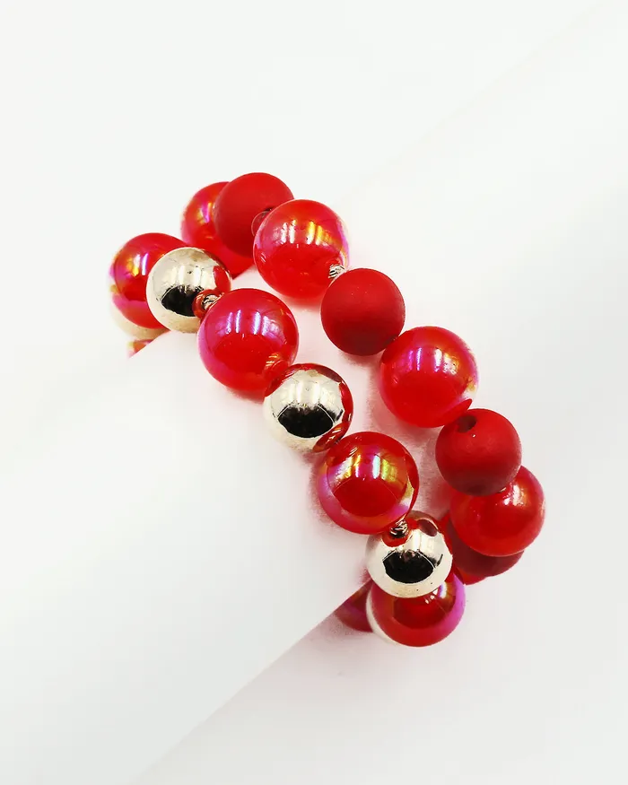 Bracelets 01162024 Double Layered Ball Bead Stretch Bracelet