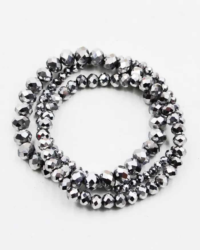 Bracelets 06012023 Triple Layered Faceted Stretch Bracelet