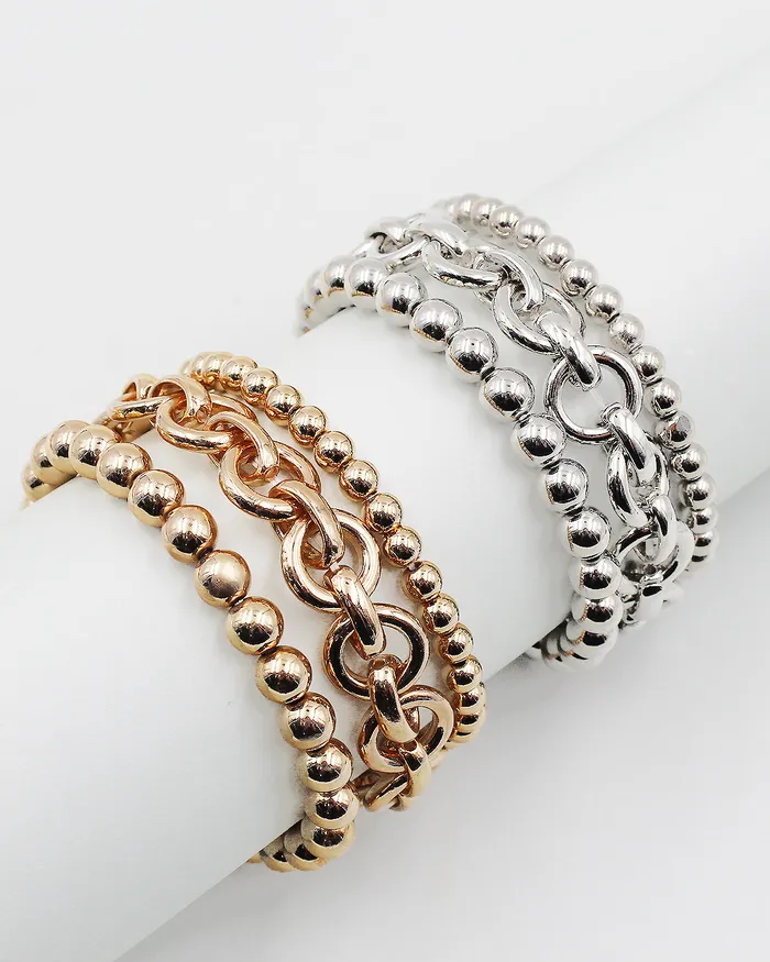 Bracelets 092022OVER Triple Layered Ball Chain Link Stretch Bracelet