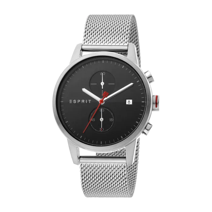 Bracelets Esprit Esprit Mens Stainless Steel Watch Black Dial Mesh Bracelet