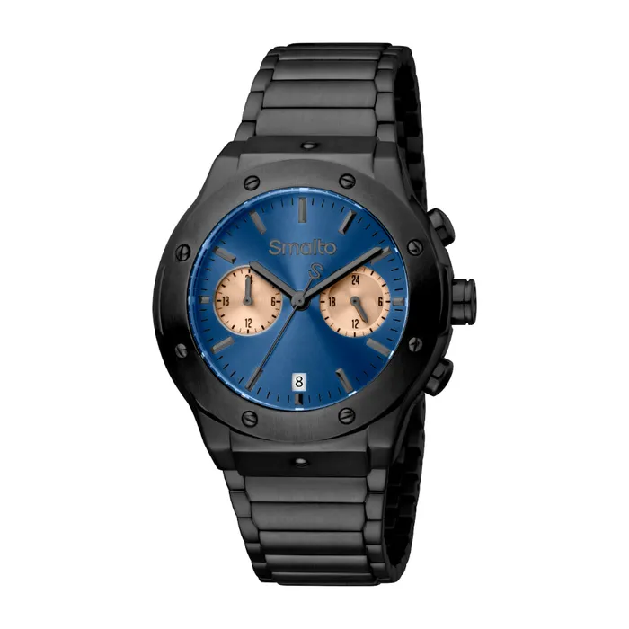 Bracelets Smalto Smalto Men Watch Black Color Case Blue Dial Black Color Stainless Steel Metal Bracelet Bracelets Smalto Smalto Men Watch Black Color Case Blue Dial Black Color Stainless Steel Metal Bracelet