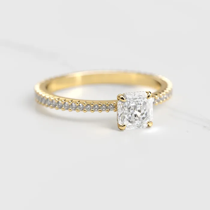 Capucinne Asscher Full Pave Tapered Moissanite Ring 1ct Rings