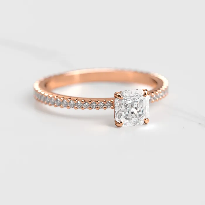Capucinne Asscher Full Pave Tapered Moissanite Ring 1ct Rings