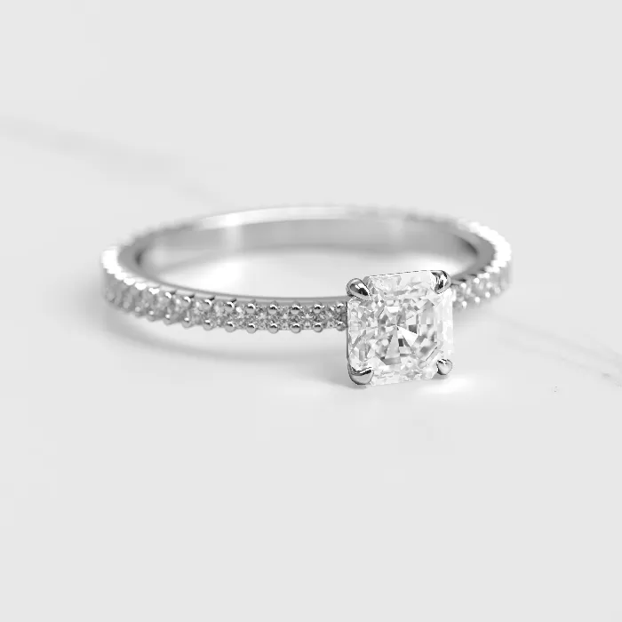 Capucinne Asscher Full Pave Tapered Moissanite Ring 1ct Rings