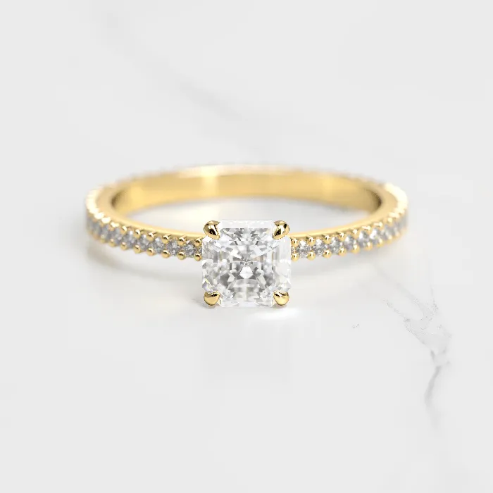Capucinne Asscher Full Pave Tapered Moissanite Ring 1ct Rings
