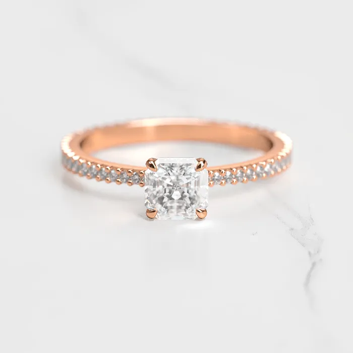 Capucinne Asscher Full Pave Tapered Moissanite Ring 1ct Rings