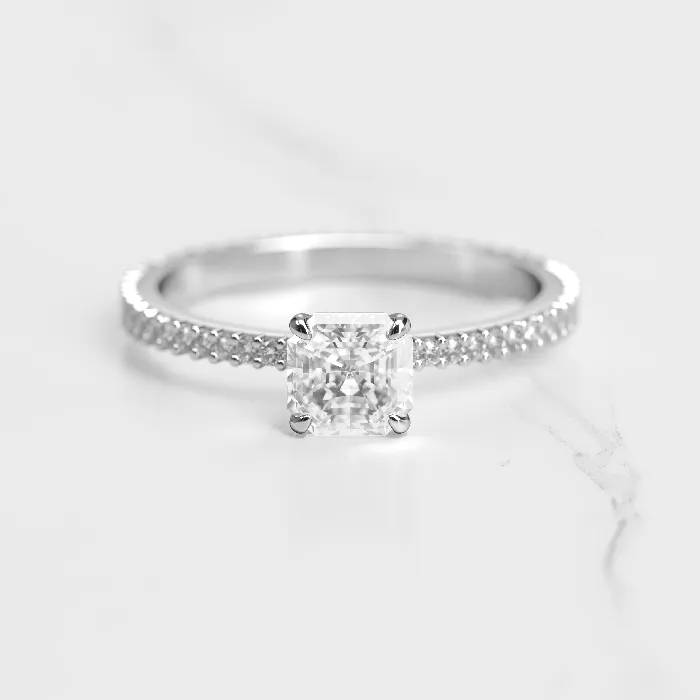 Capucinne Asscher Full Pave Tapered Moissanite Ring 1ct Rings
