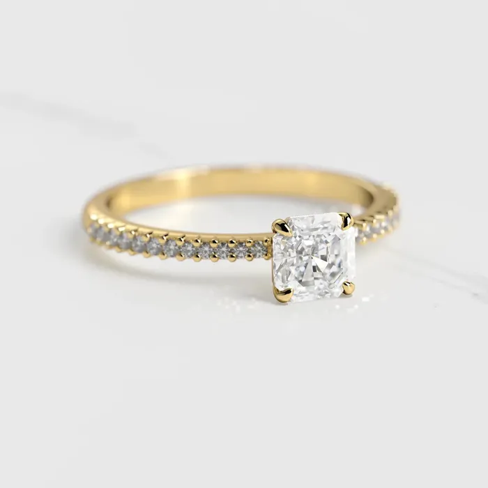 Capucinne Asscher Half Pave Tapered Diamond Ring Rings