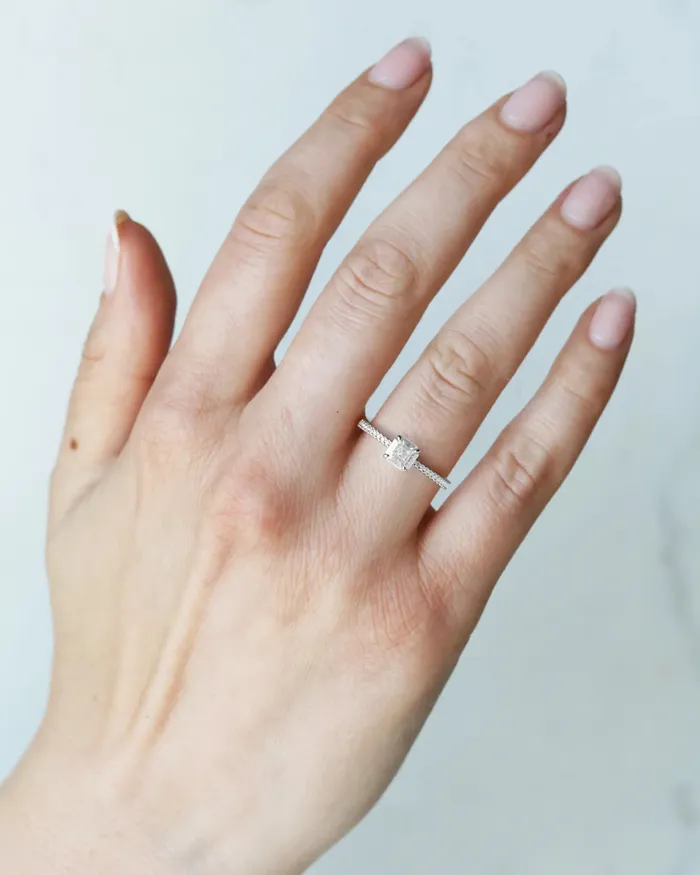 Capucinne Asscher Half Pave Tapered Diamond Ring Rings
