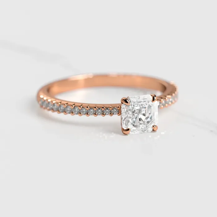 Capucinne Asscher Half Pave Tapered Diamond Ring Rings