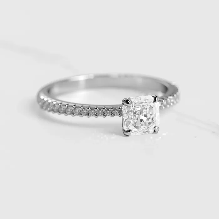 Capucinne Asscher Half Pave Tapered Diamond Ring Rings