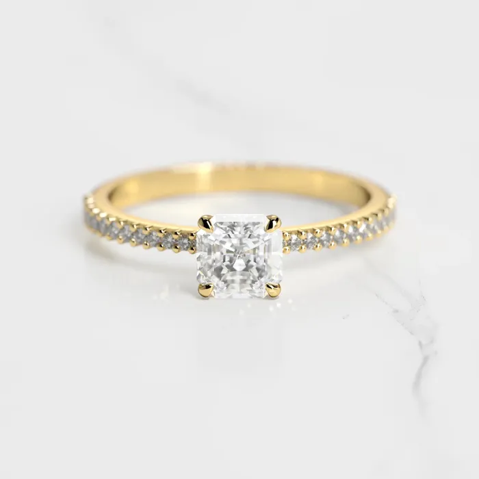 Capucinne Asscher Half Pave Tapered Diamond Ring Rings