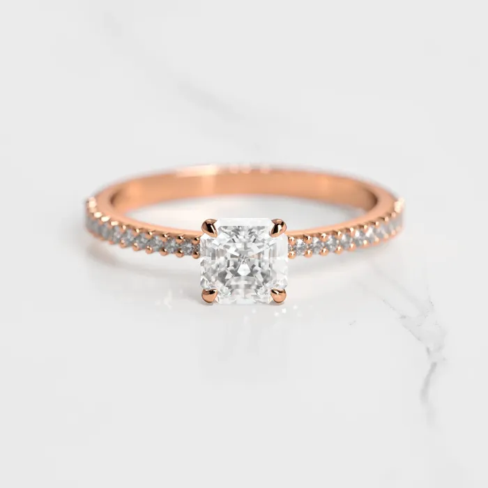 Capucinne Asscher Half Pave Tapered Diamond Ring Rings