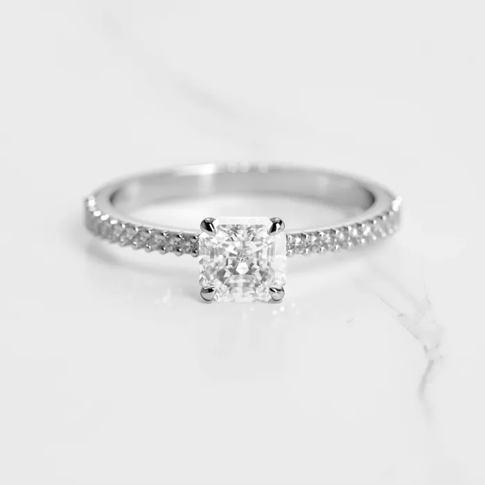 Capucinne Asscher Half Pave Tapered Diamond Ring Rings