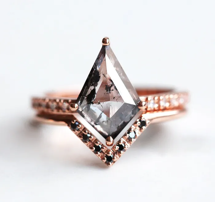 Capucinne Dahlia Kite Salt and Pepper Diamond Ring Rings