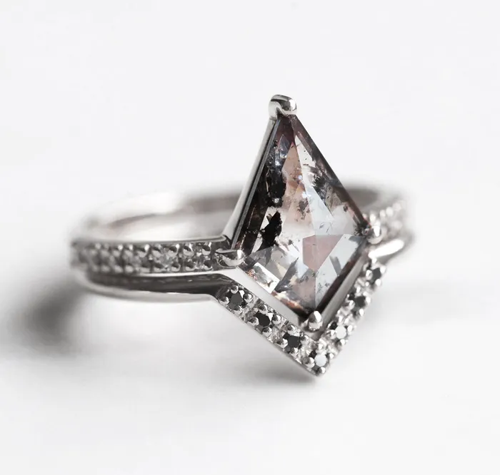Capucinne Dahlia Kite Salt and Pepper Diamond Ring Rings