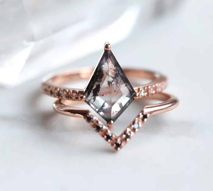 Capucinne Dahlia Kite Salt and Pepper Diamond Ring Rings