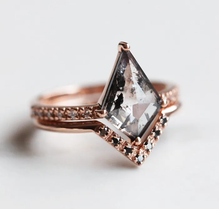 Capucinne Dahlia Kite Salt and Pepper Diamond Ring Rings
