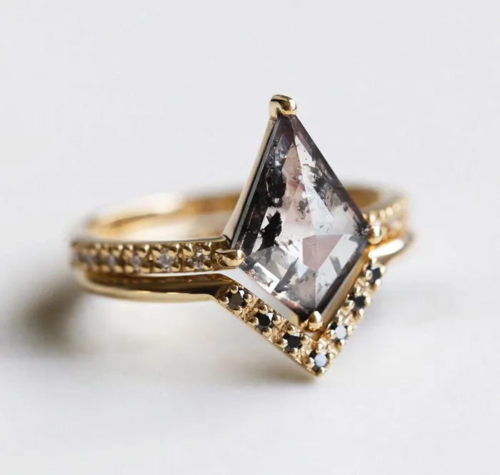 Capucinne Dahlia Kite Salt and Pepper Diamond Ring Rings