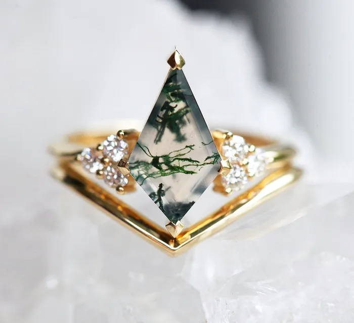 Capucinne Rings Dawn Moss Agate Ring Set