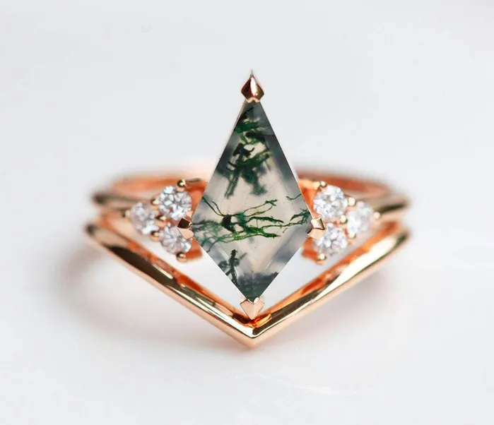 Capucinne Rings Dawn Moss Agate Ring Set