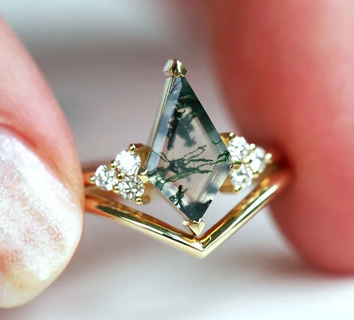 Capucinne Rings Dawn Moss Agate Ring Set