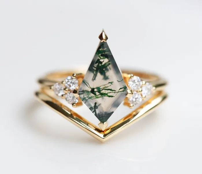 Capucinne Rings Dawn Moss Agate Ring Set