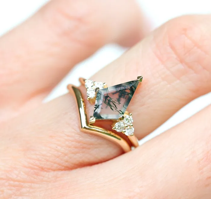 Capucinne Rings Dawn Moss Agate Ring Set