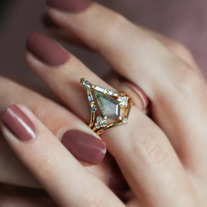 Capucinne Rings Ella Moss Agate and Diamond Three Ring Set