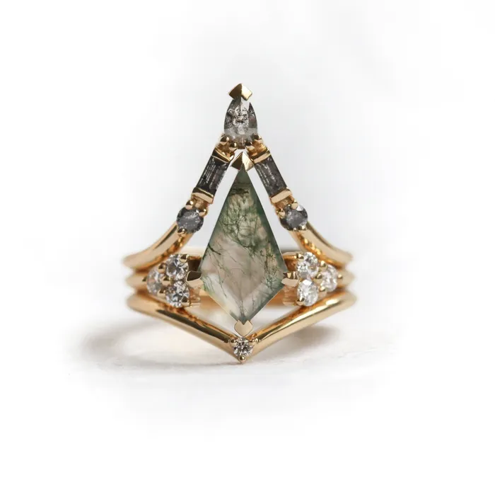 Capucinne Rings Ella Moss Agate and Diamond Three Ring Set