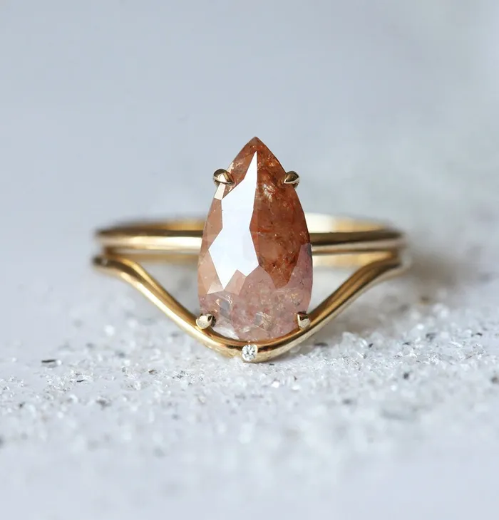 Capucinne Rings Juliette Peach Red Diamond Ring Set