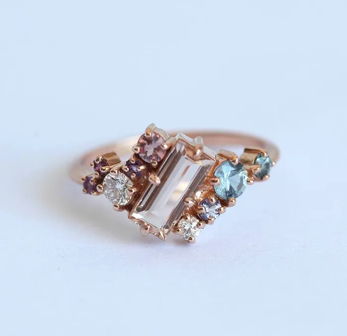 Capucinne Rings Lila Morganite Cluster Ring