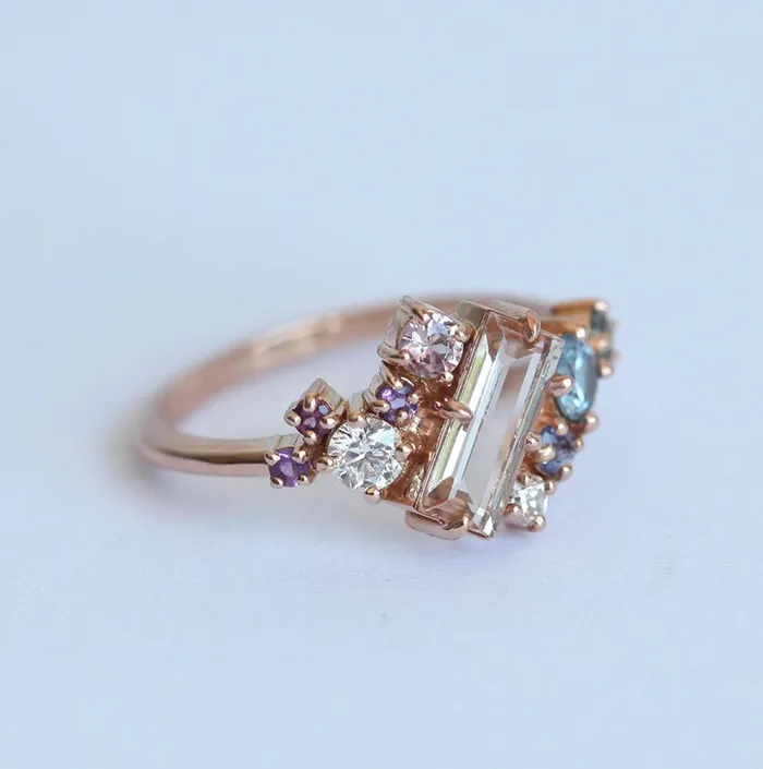 Capucinne Rings Lila Morganite Cluster Ring