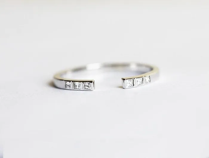 Capucinne Rings Open Princess Diamond Stacking Band Ring