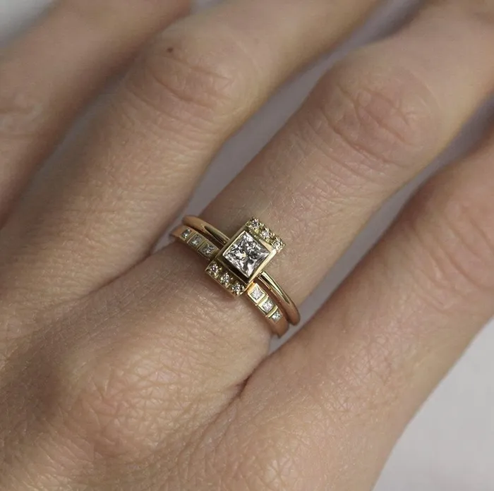 Capucinne Rings Open Princess Diamond Stacking Band Ring