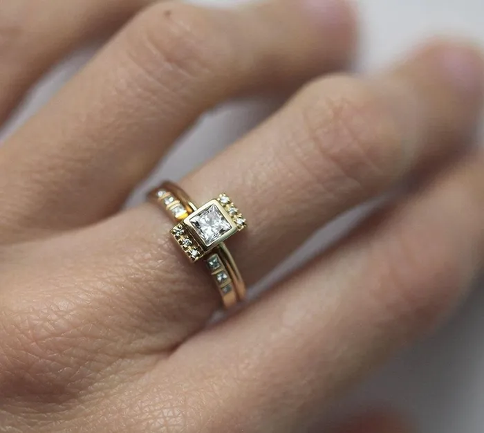 Capucinne Rings Open Princess Diamond Stacking Band Ring
