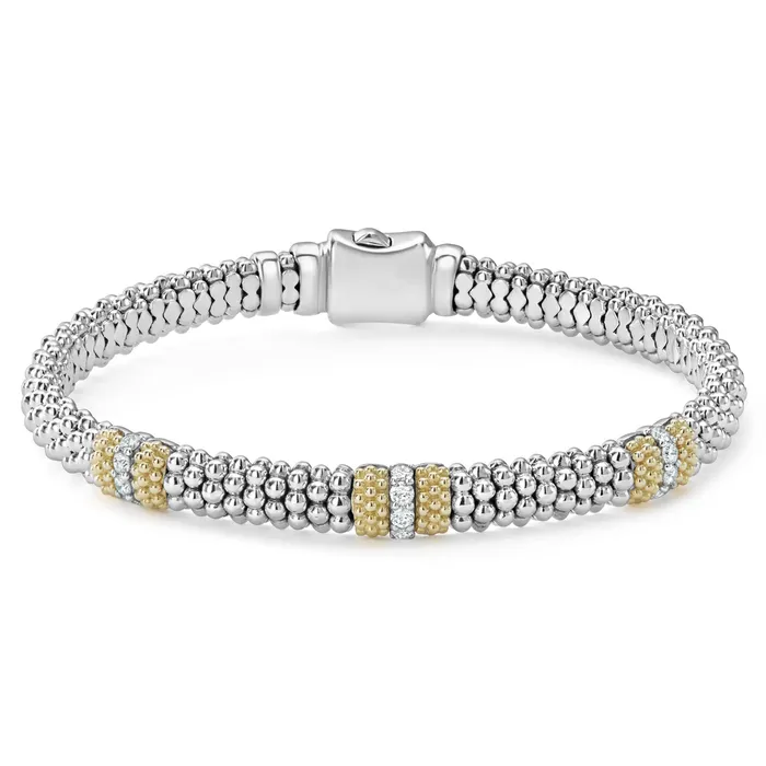 Caviar Lux Three Station Diamond Caviar Bracelet 6mm Lagos Bracelets