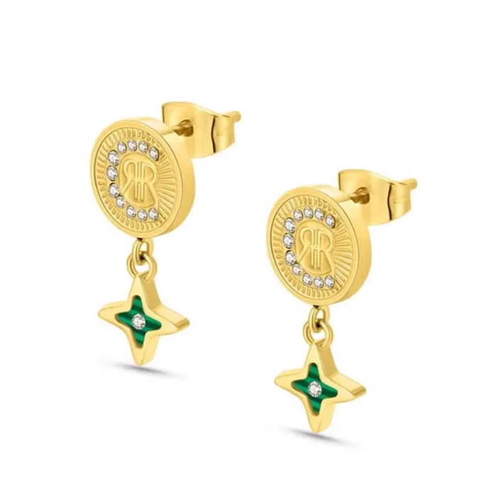 Cerruti Sole Luna Ladies Gold Plated Earrings With Malachite Stone Crystals Cerruti Earrings Cerruti Sole Luna Ladies Gold Plated Earrings With Malachite Stone Crystals Cerruti Earrings